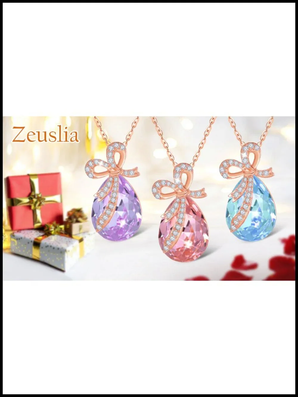 925 Sterling Silver Teardrop Crystal Pendant Necklace with Birthstone